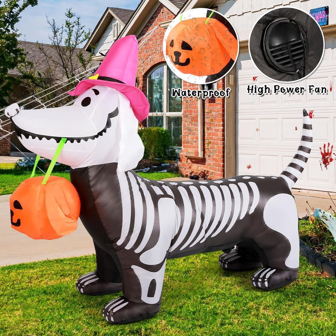 Haunt & Co Halloween Inflatables 5.7 FT Halloween Skeleton Dog Inflatable, Halloween Skeleton Puppy Inflatable with Build-in LEDs, Outdoor Clearance for Halloween Holiday Party
