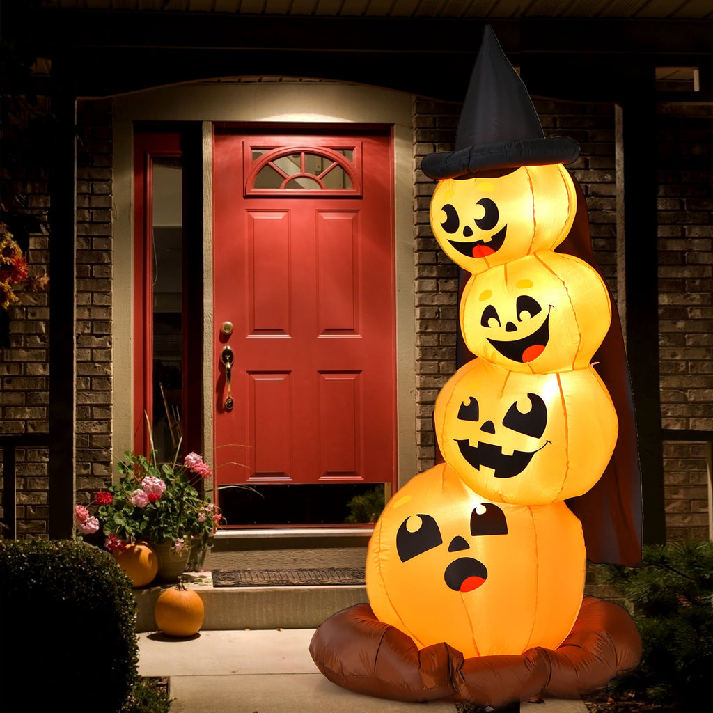 Haunt & Co Costway 6.8FT Halloween Inflatable Pumpkin Combo Blow up Pumpkins w/ Witch - s Hat