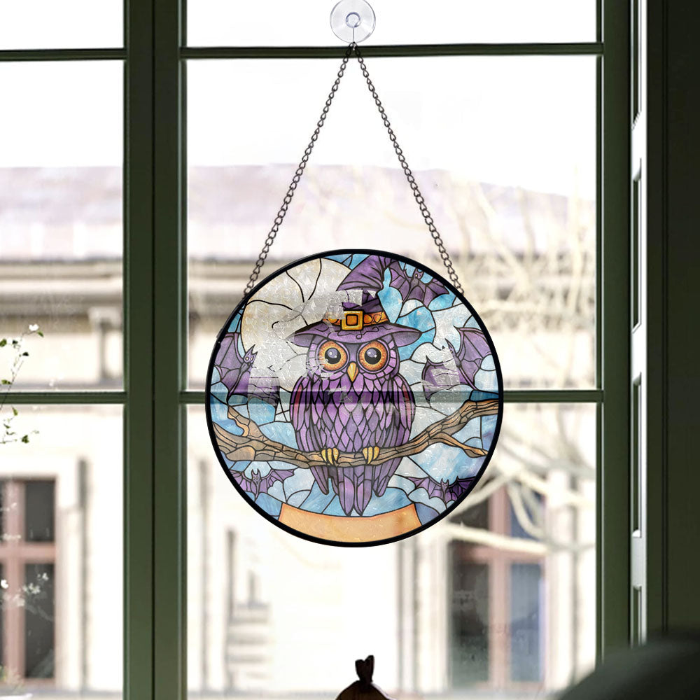 Haunt & Co Christmas Gift - Owl Halloween BirdationsBird Christmas Stained Glass Hanging Ornament - Glossy Round Holiday Tree Decoration, Xmas Gift for Dad, Mom, Family & Friends, Keepsake 2025