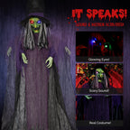 Haunt & Co 12FT Halloween Animatronic Witch Standing Outdoor w/ Green Eyes,Scary Sounds