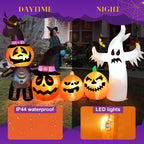 Haunt & Co Vrilay Halloween Inflatables, 7 FT Long 4 Pumpkins with Cute White Ghost Outdoor Decorations, Built-in LEDs, Blow Up Party, Waterproof Yard, Garden, Lawn Decor