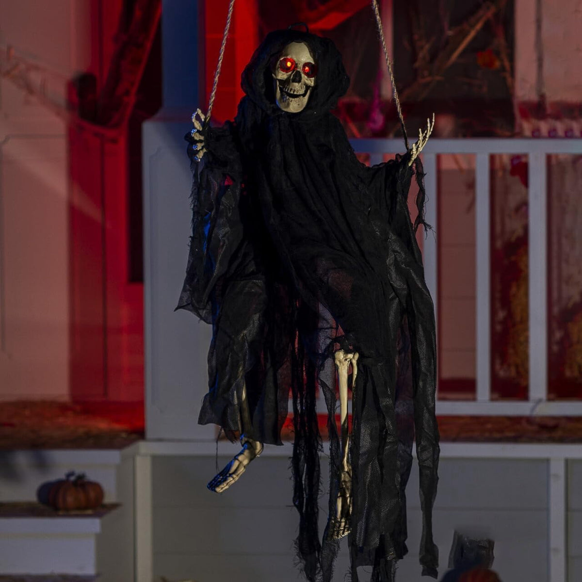 Haunt & Co 2 Packs Outdoor Hanging Swinging Skeleton Ghosts,3 ft Light Up Creepy Grim Reaper Decorations for Halloween Hanging Decorations Indoor Outdoor Yard