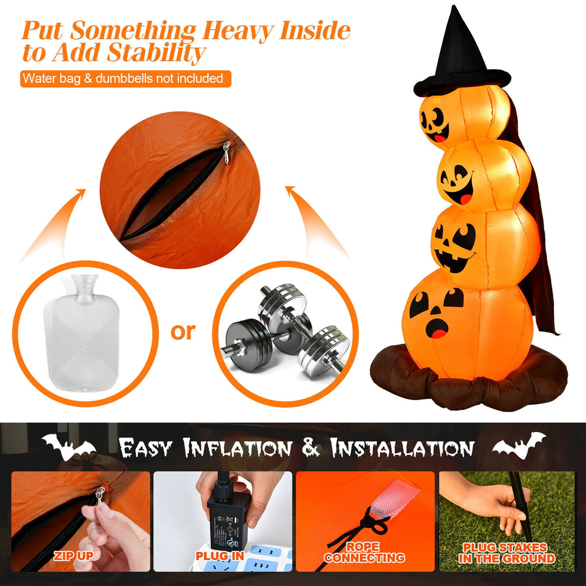 Haunt & Co Gymax 7ft Inflatable Pumpkin Combo w/ Built-in LED Lights