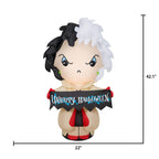 Haunt & Co Disney Cruella with "Unhappy Halloween" Banner