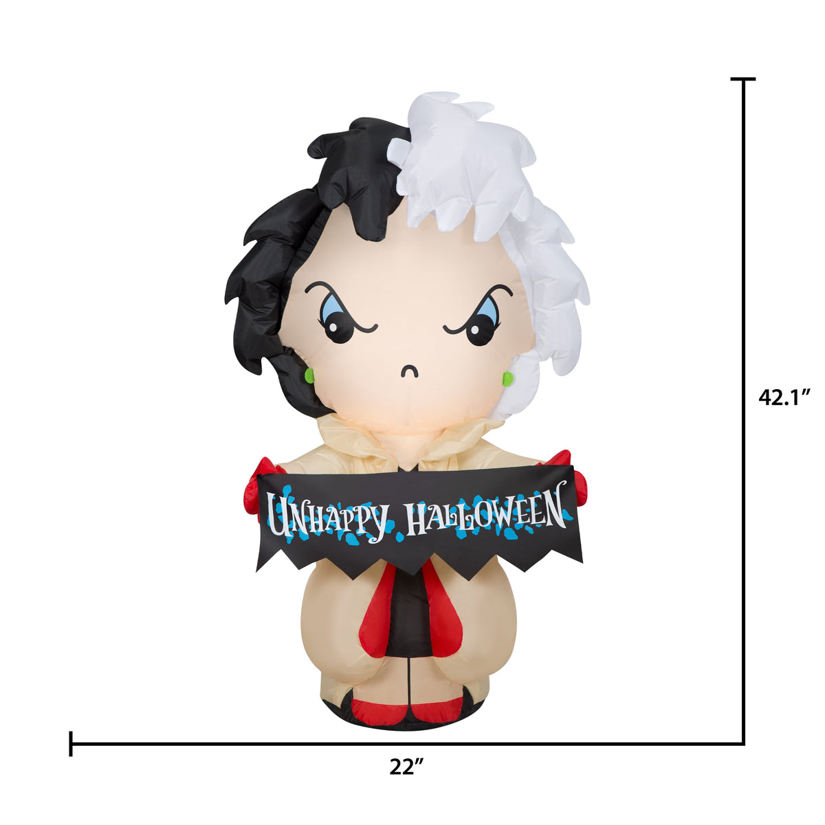 Haunt & Co Disney Cruella with "Unhappy Halloween" Banner