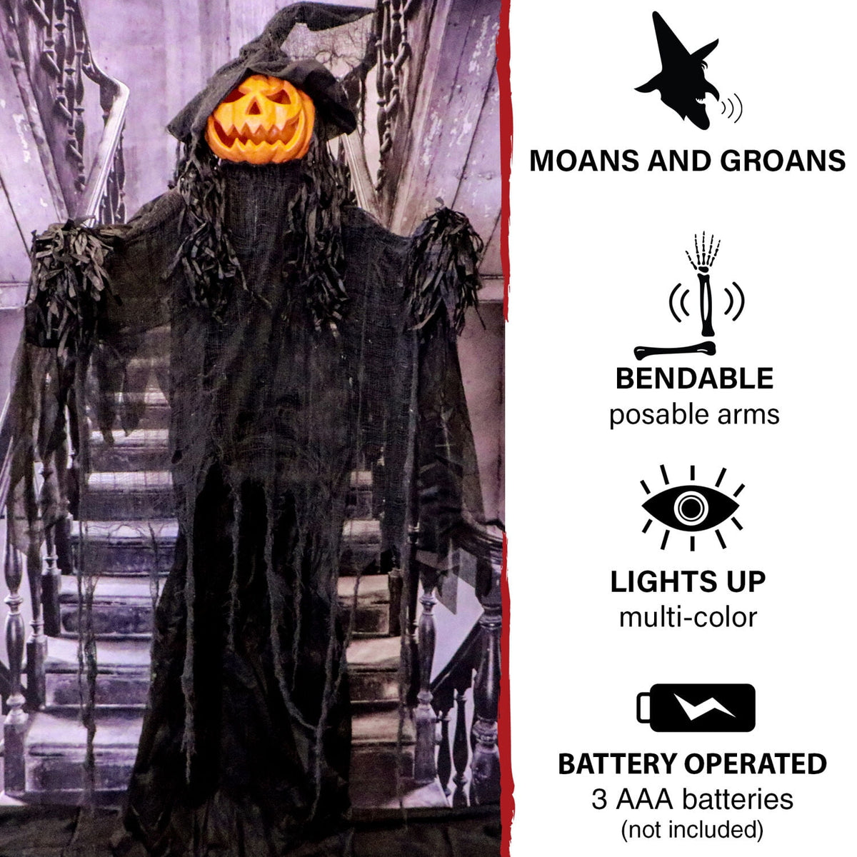 Haunt & Co 5.6-ft. Animatronic Pumpkin, Indoor/Outdoor , Multicolor LED Eyes, Poseable, Gourdy