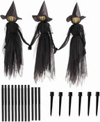 Haunt & Co Halloween Witch Decorations Outdoor, 59" Light Up Witches Holding Hands Witches with Stakes, Voice Control Screaming Life Size Witches Waterproof