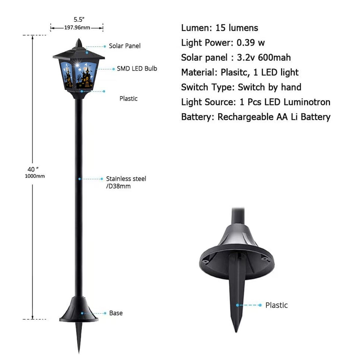 Haunt & Co 2-Pack Haunted House Solar Post Lights - Spooky with Eerie Glow, 40" Rust-Proof Stake, Auto On/Off