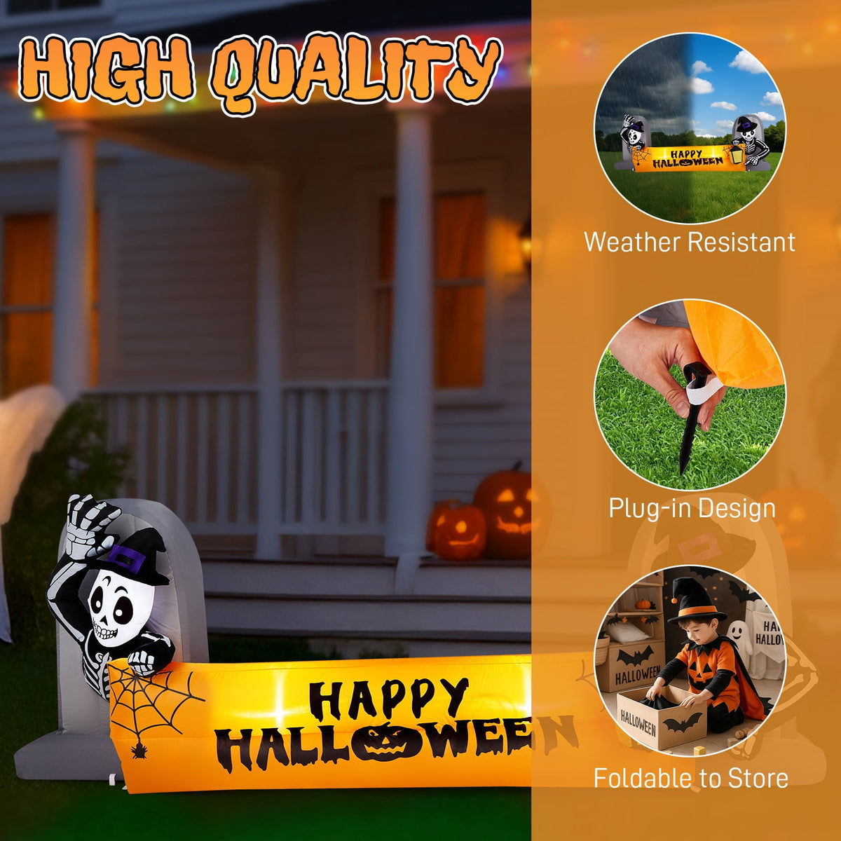 Haunt & Co 9.6FT Large Halloween Inflatable Decorations Skeleton Tombstone Banner, Outdoor Decorations with Built-in LEDs for Halloween Holiday Party Outdoor Garden Yard Lawn Decor