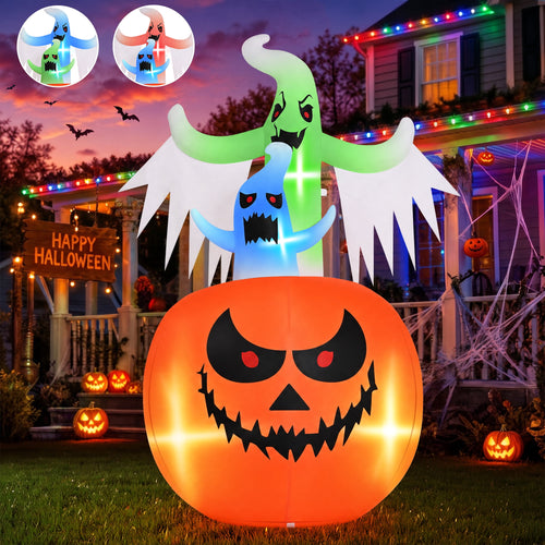Haunt & Co (2 pack) 6ft Tall Halloween Inflatable,Ghosts Pumpkin with Colorful Flashing Lights,Blow ups Halloween Outdoor Decorations