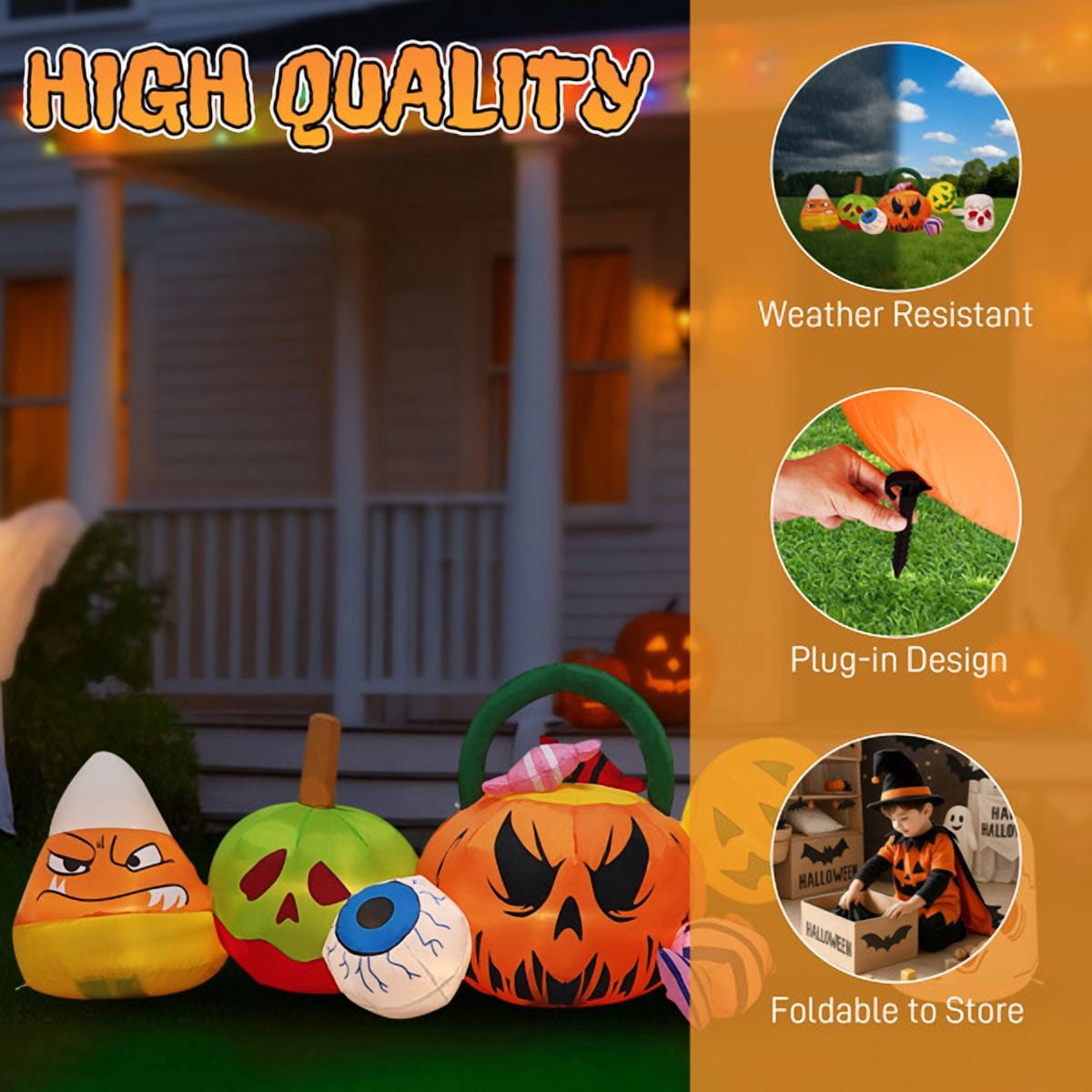 Haunt & Co 8FT Halloween Inflatable Pumpkin Ghost Scene, Waterproof Polyester, Quick Inflation with Stakes/Ropes