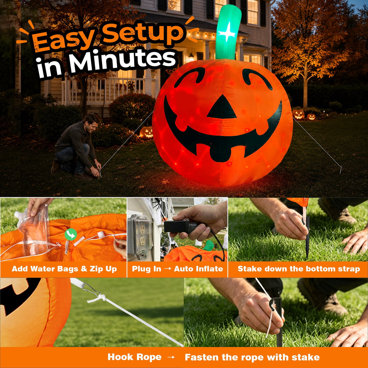 Haunt & Co 10ft Halloween Inflatable Pumpkin Decoration with Built-in LED Lights