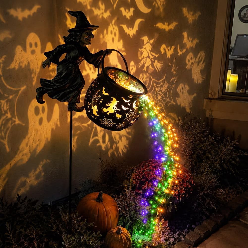 Haunt & Co Halloween Witch Cauldron Garden Light, Waterfall-Style Enchanted Witch Cauldron Garden Decoration, Halloween LED Projector Lights Decorations Outdoor with Stake