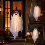 Haunt & Co Halloween Witch Hat Swinging Ghost Ornament, Flexible Anti Deform Structure Quick Mount Soft Cute Appearance, Fabric Ghost Pendant, Hanging Decor for Porch Indoor Holiday Party Space
