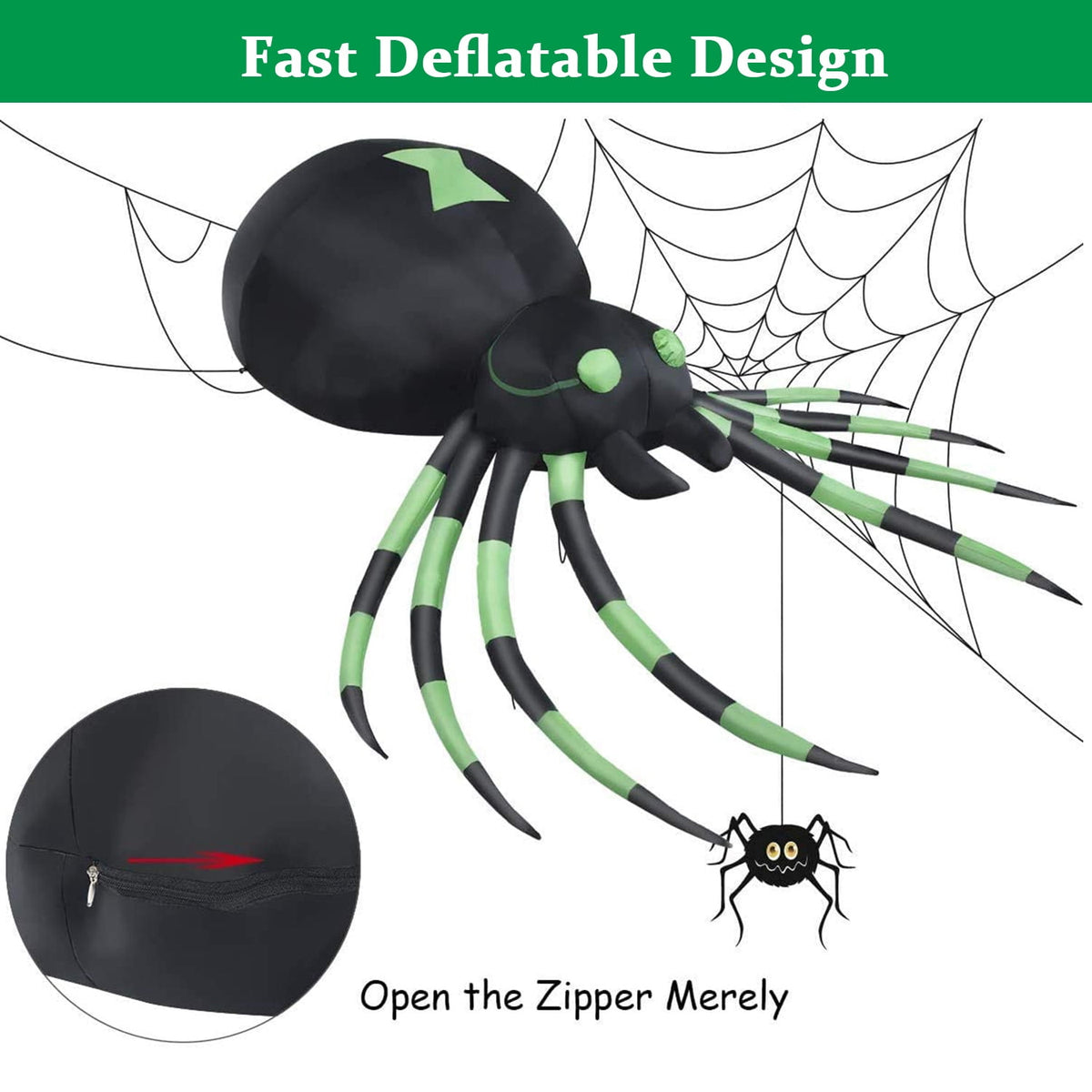 Haunt & Co 7.2FT Halloween Inflatable Spider Outdoor Decoration, Blow Up Spider with LED Light Decor, Inflatable Holiday Yard Lawn Garden Decorations