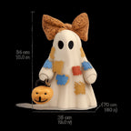 Haunt & Co GIPQJK Summerween Cute Ghost Resin Figure with Bow Tie Holding Pumpkin Statue, Creative Halloween Desktop Shelf Home Decor Ornament A