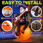 Haunt & Co 6FT Halloween Inflatable Outdoor Decoration, Day of the Dead Skull with Guitar