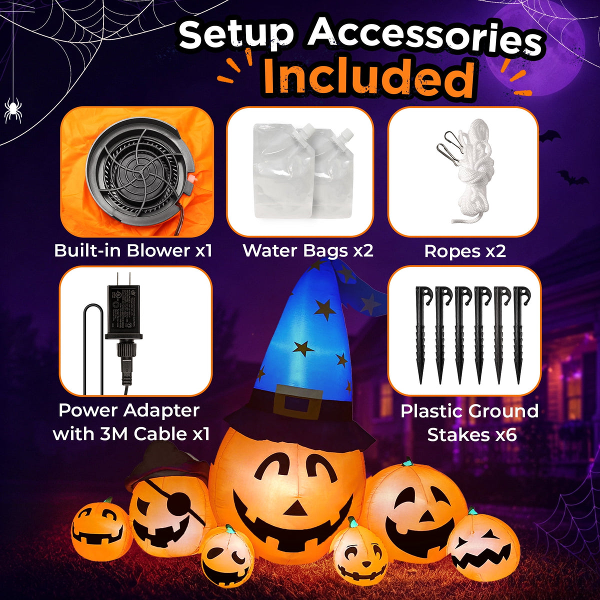 Haunt & Co 8.7ft Long Halloween Inflatable Pumpkin Decoration with Built-in LED Lights, Large Outdoor Blow-Up Yard Decor