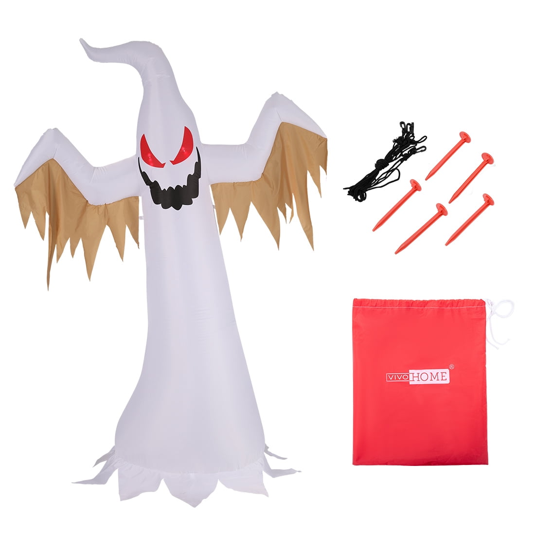Haunt & Co VIVOHOME 8ft Height Halloween Inflatable White Ghost with Red Rotating Led Lights Blow up Outdoor Lawn Yard Decoration