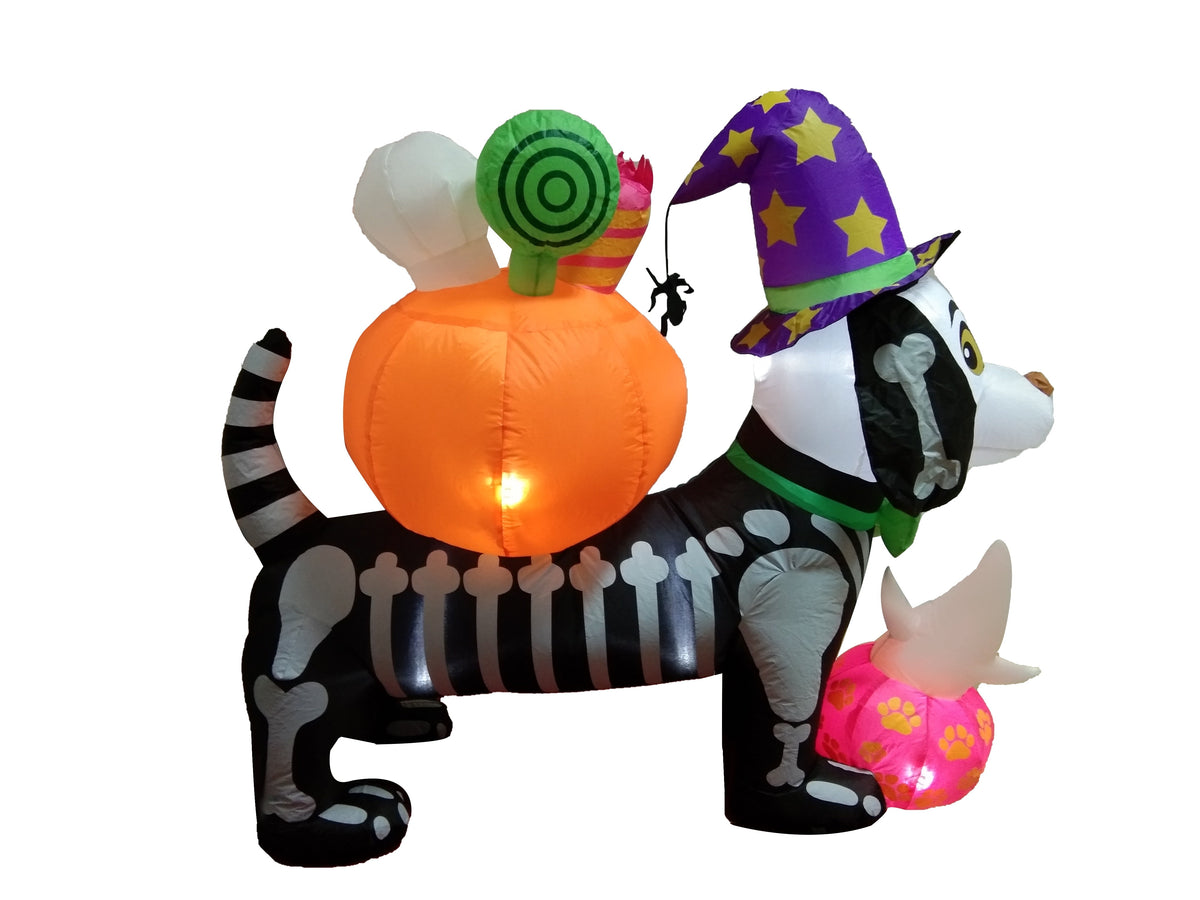 Haunt & Co 5FT Halloween LED Inflatable Skeleton Dog with Treats