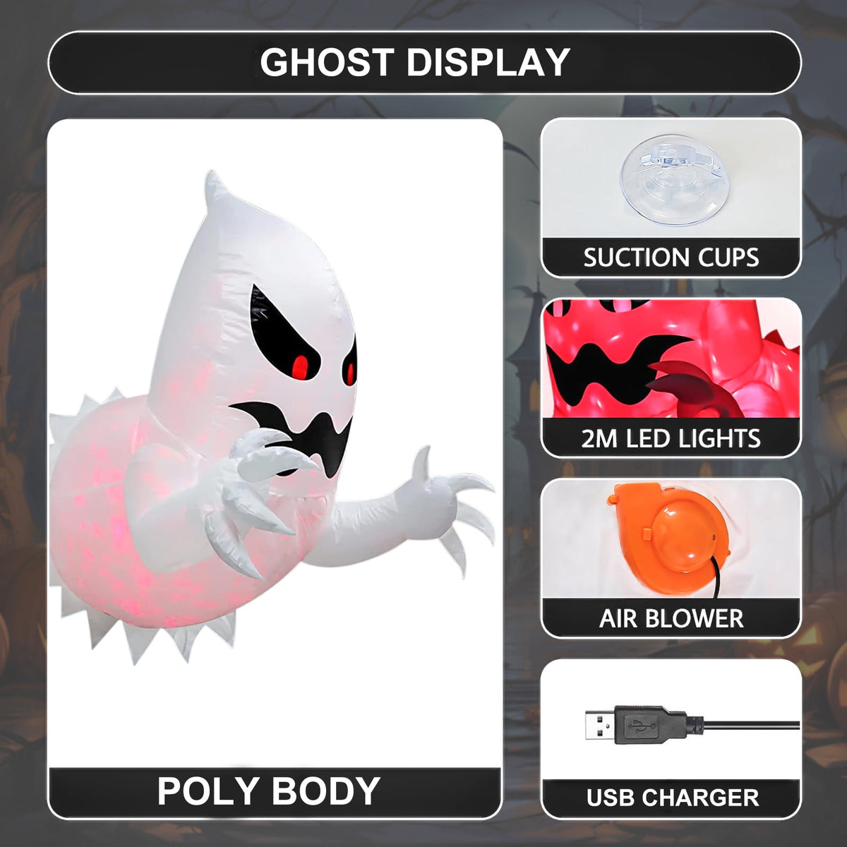 Haunt & Co 4.6 FT Halloween Inflatable Ghost Blow Up Ghost Broke Out from Window Halloween Decor