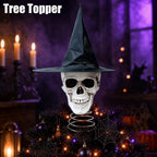Haunt & Co Halloween Tree Topper, Skeleton Xmas Tree Topper, Halloween Skeleton Trees Decoration, Plastic Skull Ornament with Metal Spring Base, Spooky Holiday Home Party Decor