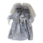 Haunt & Co 2.8ft Halloween Scary Yard Decorations, Twin Girls Halloween Standing Decoration, Animated Haunted House Halloween Party Prop Decoration, with Creepy Sounds