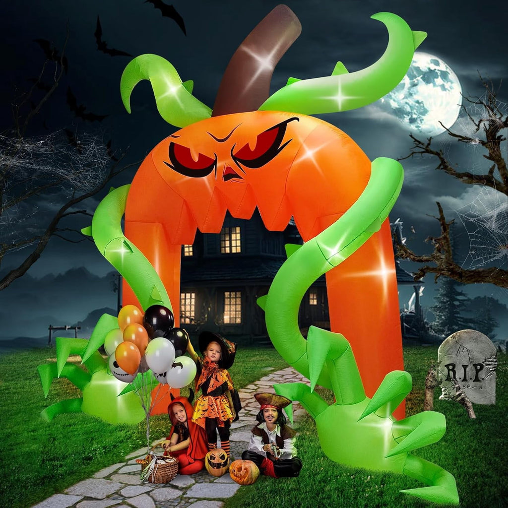 Haunt & Co 12FT Giant Halloween Pumpkin Arch Inflatable with LED Lights, Scary Blow-Up Decoration