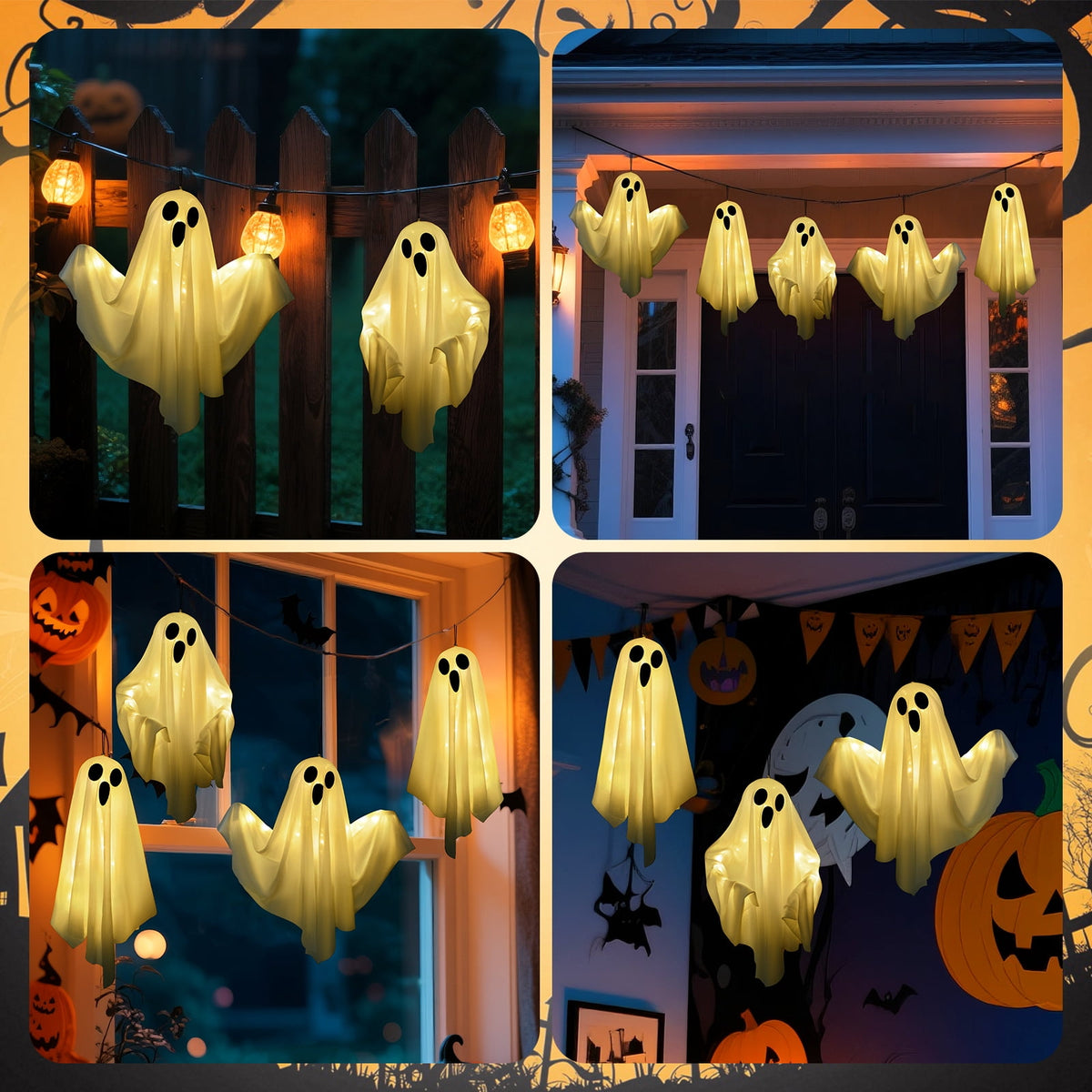 Haunt & Co 3 pack Hanging Ghosts , 20 inch LED Glowing Ghost Outdoor Lights
