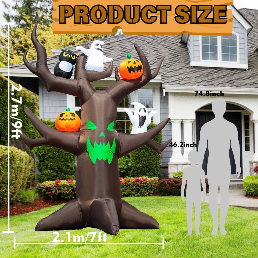 Haunt & Co Coolmade 9ft Halloween Inflatable Tree Decoration with pumpkin, Ghost, Owl, Blow up Yard Inflatables with Built-in LEDs