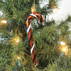 Haunt & Co 5.75In Orange White Black Candy Cane, Glass, Ornament Halloween Stripe 14755