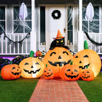 Haunt & Co 7 ft Halloween Inflatable Long Pumpkin with Witch's Cat Decorations Inflatables with Build-in LEDs, Outdoor Blow Up Yard Decorations