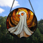 Haunt & Co Eco Friendly Christmas Gift - Halloween Evil Scary Ghosts Spooky Oranges Stained Glass Hanging Ornament - Silver & Gold Christmas Tree Decor, Holiday Gift for Family & Friends, Collectible 2025