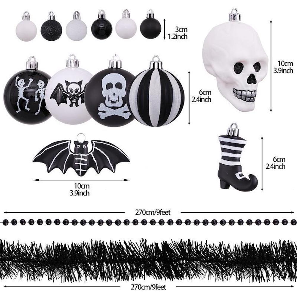 Haunt & Co Halloween Skeleton Black and White Ornament Set