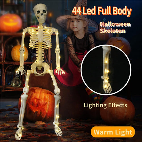 Haunt & Co 36" Full Body Skeleton Decoration,Halloween Posable Skeleton with Lights, Posable Joints Gothic Skeletons Decoration
