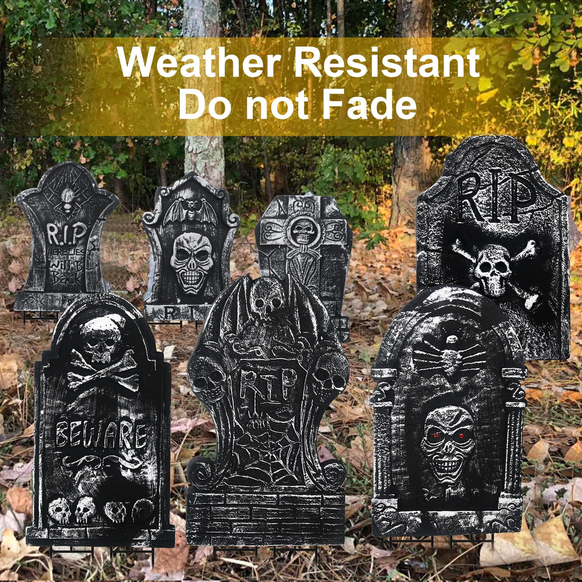 Haunt & Co Halloween Foam RIP Graveyard Tombstones, 7Pack(3 x L-Size + 4 x XL-Size) Foam Tombstone for Halloween Party Outdoor Decorations