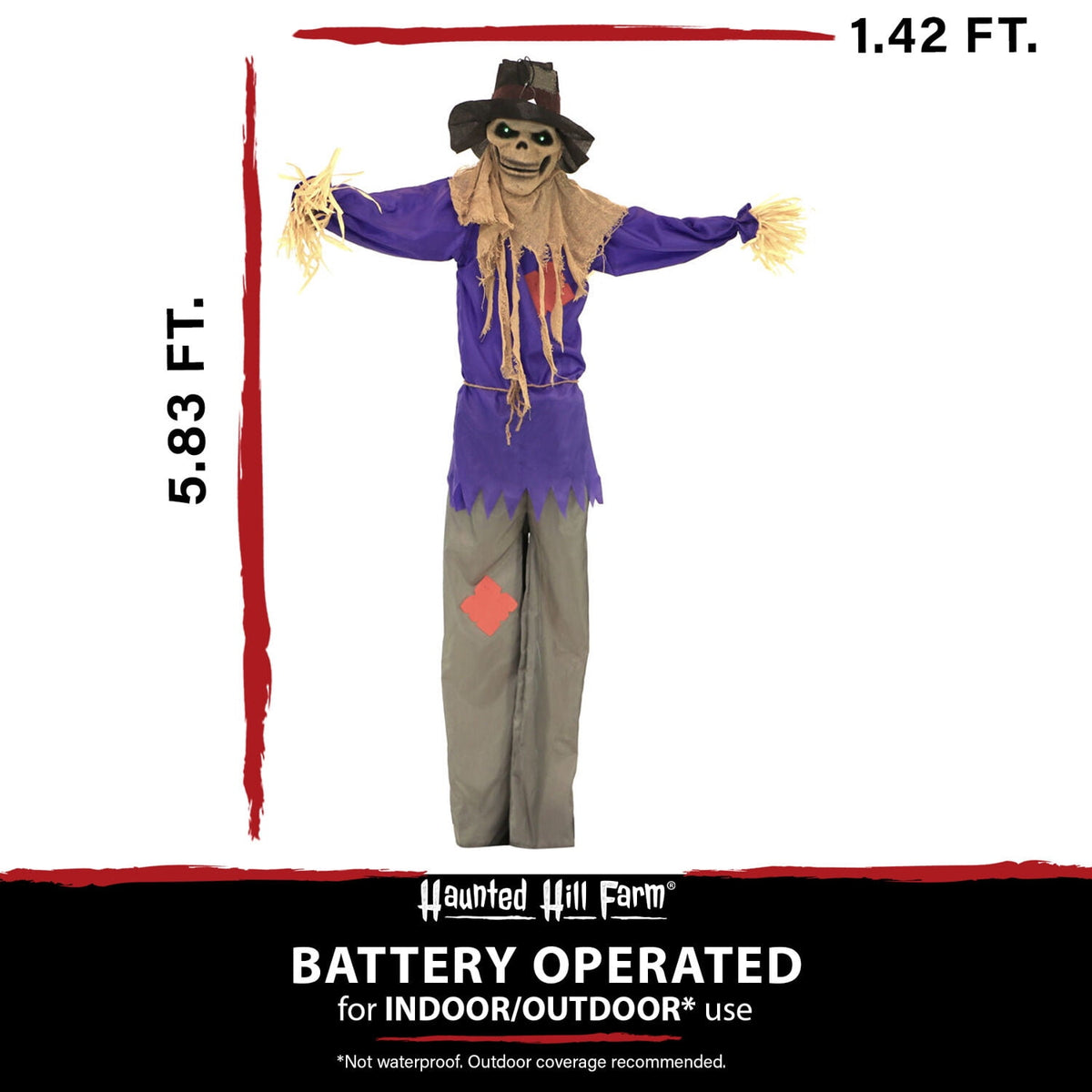 Haunt & Co 6 ft Standing Halloween Scarecrow Yard Decoration with LED Green Eyes