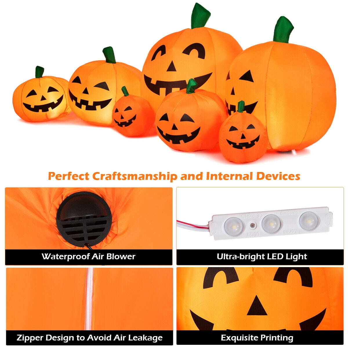 Haunt & Co Gymax 7.5ft Inflatable Halloween Pumpkins Set 7 Pumpkins Patch w/ Energy-saving LED & Adapter