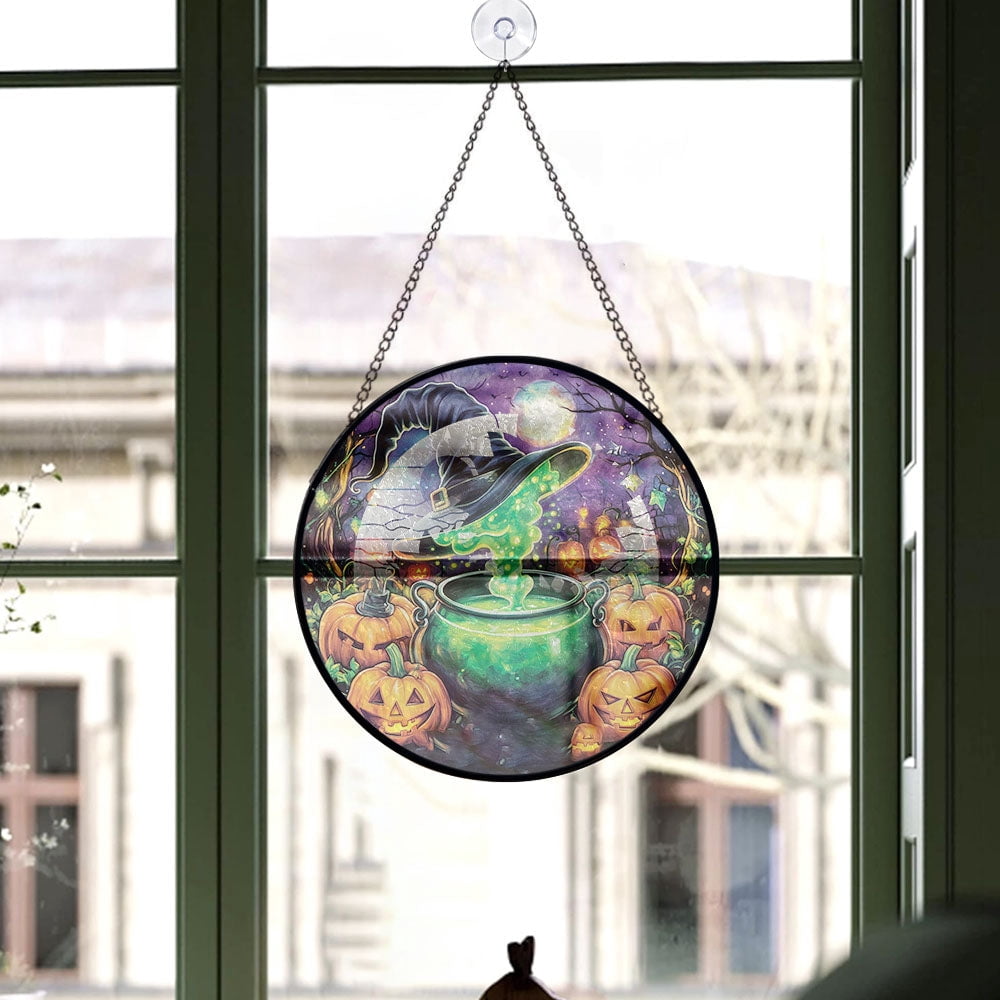 Haunt & Co Christmas Gift Idea - Halloween Pumpkin Gothic Halloween Spooky Stained Glass Hanging Ornament - Classic Christmas Tree Decoration, Holiday Gift for Dad, Mom, Friends, Family
