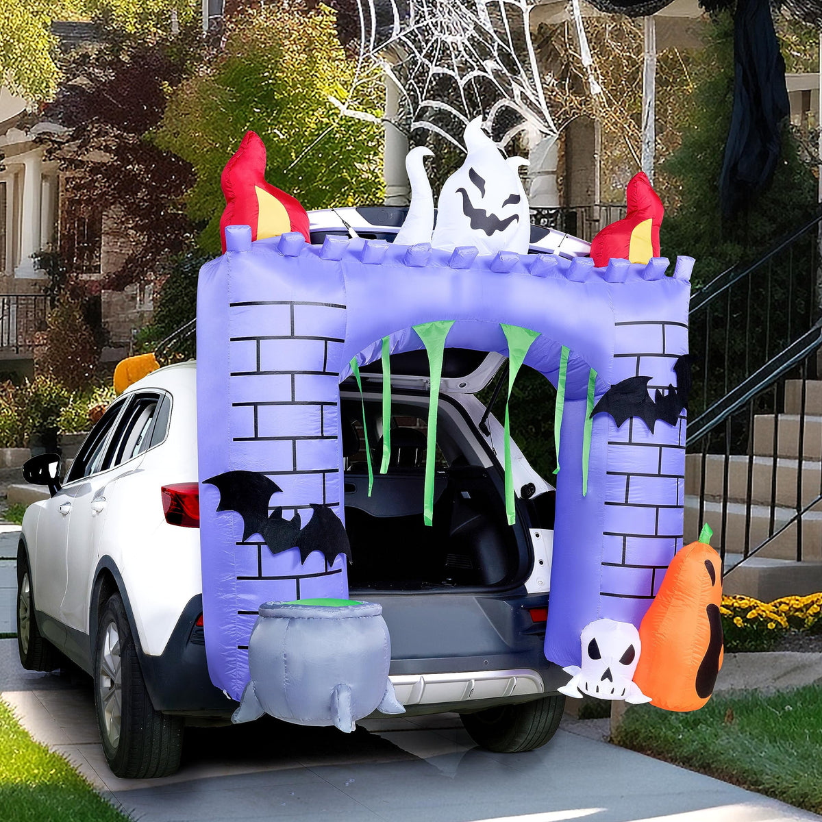 Haunt & Co 6 FT Halloween Inflatable Haunted Castle Decoration,Trunk or Treat Car Decorations Kit Ghost and Pumpkin with Built-in LED Light