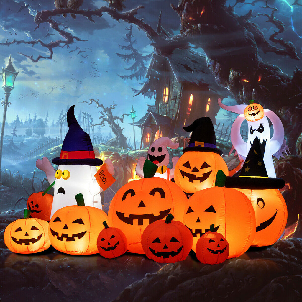 Haunt & Co Gymax 7.5ft Inflatable Halloween Pumpkins Set 7 Pumpkins Patch w/ Energy-saving LED & Adapter
