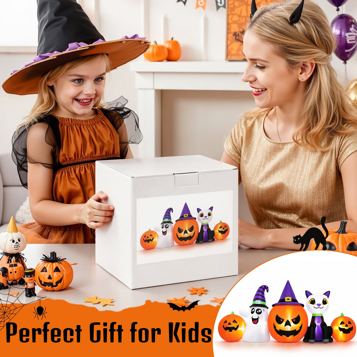 Haunt & Co (2 pack) 8FT Halloween Inflatable Pumpkins Ghost Cat with Lights,Blow ups Outdoor Decorations