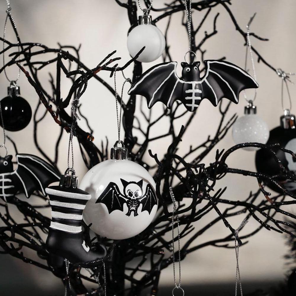 Haunt & Co Halloween Skeleton Black and White Ornament Set