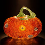 Haunt & Co Glass Pumpkin Ornament, Swirl Art Glass Figurine Fall Thanksgiving Halloween Tabletop Home Decor, Stripe Pumpkin Statue Orange