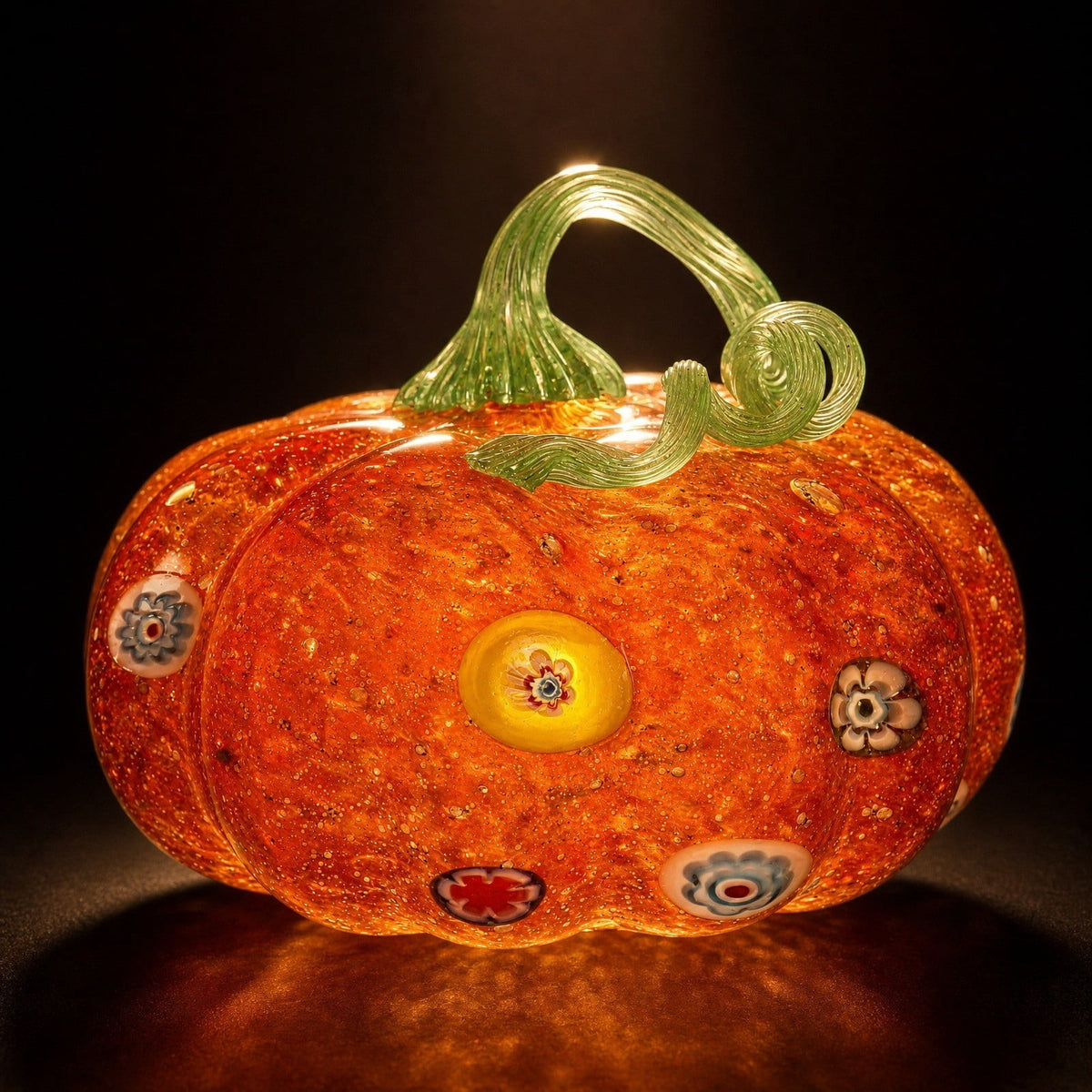 Haunt & Co Glass Pumpkin Ornament, Swirl Art Glass Figurine Fall Thanksgiving Halloween Tabletop Home Decor, Stripe Pumpkin Statue Orange