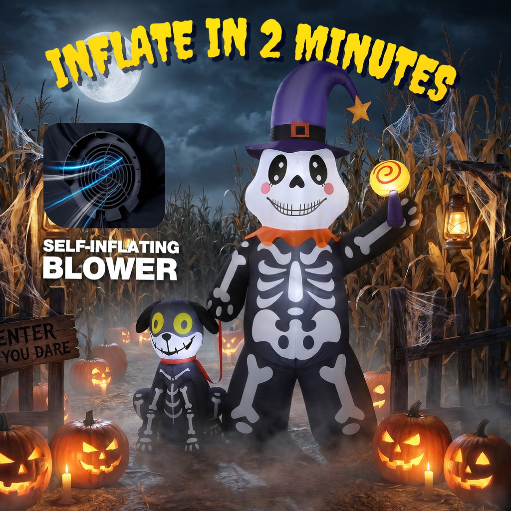 Haunt & Co Halloween Inflatables Decorations Skeleton and Dog, Halloween Blow ups Yard Decorations Outdoor
