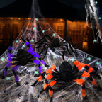 Haunt & Co JoyX Giant Halloween Spider Web Decoration Set, 23 ft Huge Web with 50" Large Spider, LED Light, and Glow in The Dark Spiders