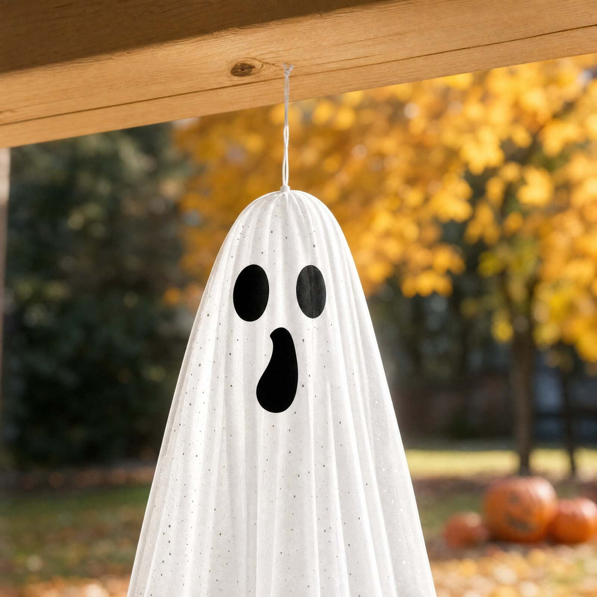 Haunt & Co OCCOA 3 Pack Hanging Ghost Decorations White Glitter Cloth Ghost Ornaments with Surprised Face for Halloween Indoor Outdoor Party Porch, White