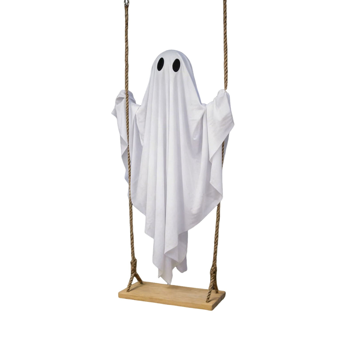Haunt & Co Hanging Swing Ghost Halloween Ornament, 5FT Cute Spooky Ghost Decor, Outdoor Holiday Decoration for Yard Porch Tree, Ideal Halloween Gift for Family (lamp*1 remote control*1)