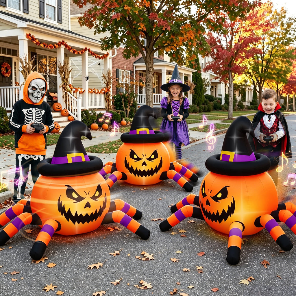 Haunt & Co (2 pack) 2.6ft Remote Control Halloween Inflatable with Music Lights,Pumpkin Spider Car Blow ups Rc Car,Indoor Outdoor Decorations